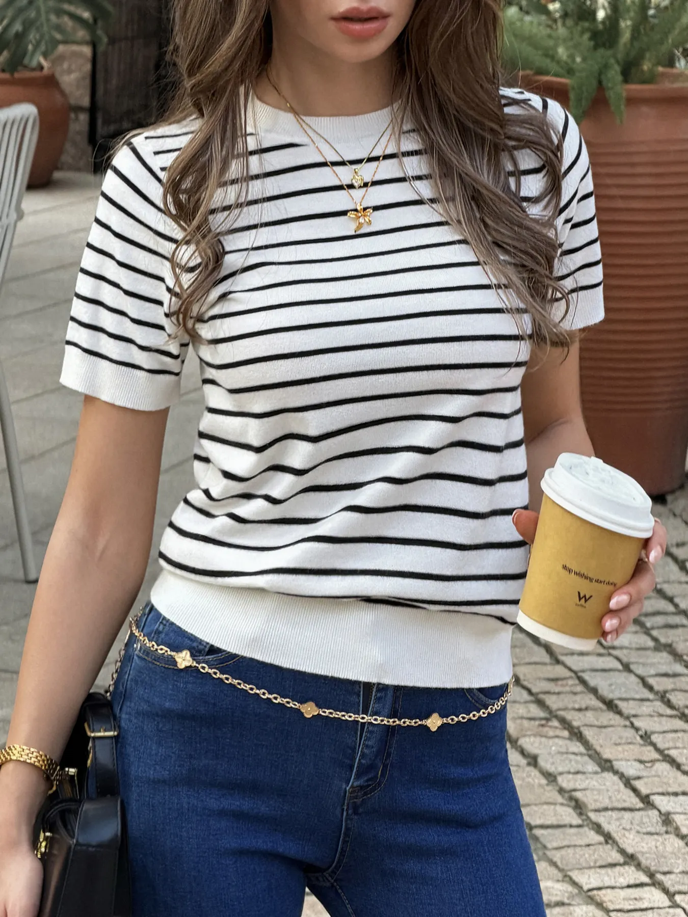 Striped Short-Sleeve Knit Top