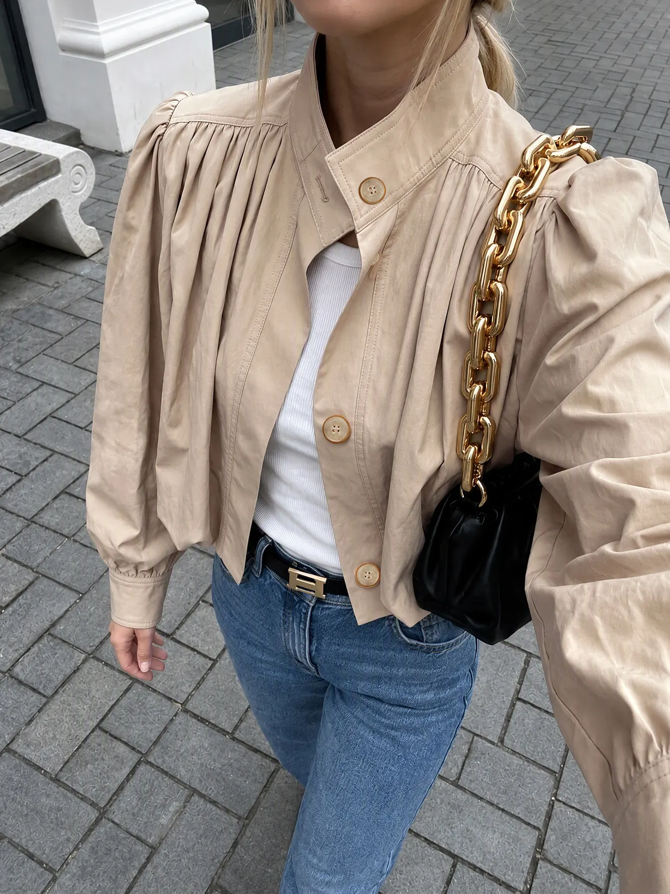 Button-Down Puff-Sleeve Jacket