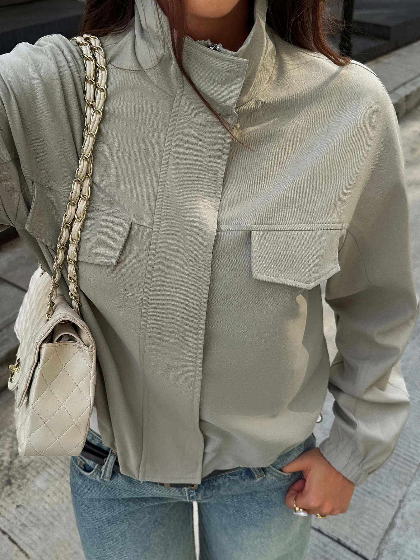 Stand Collar Zip Up Jacket