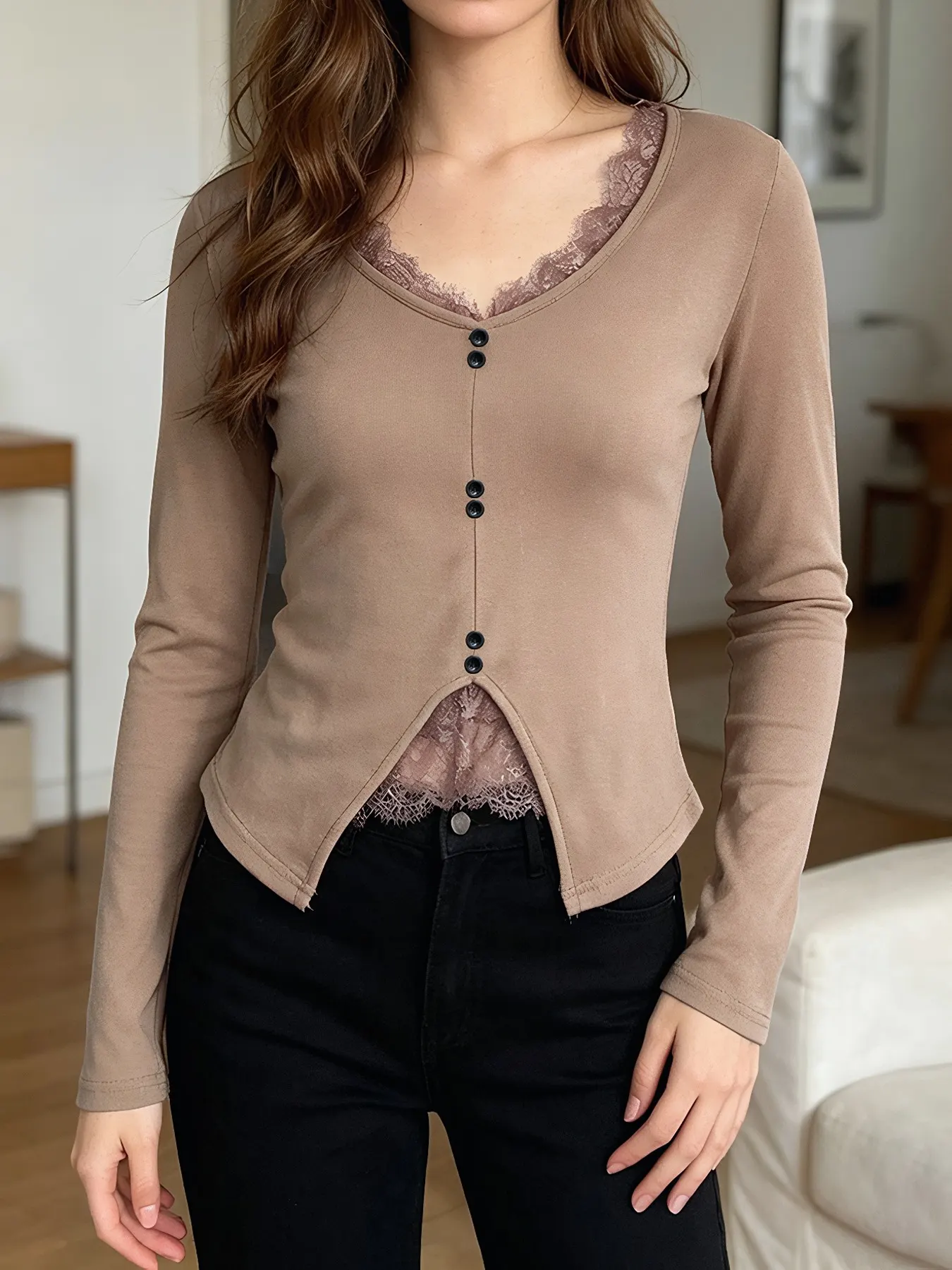 Lace Detail Long Sleeve T-Shirt