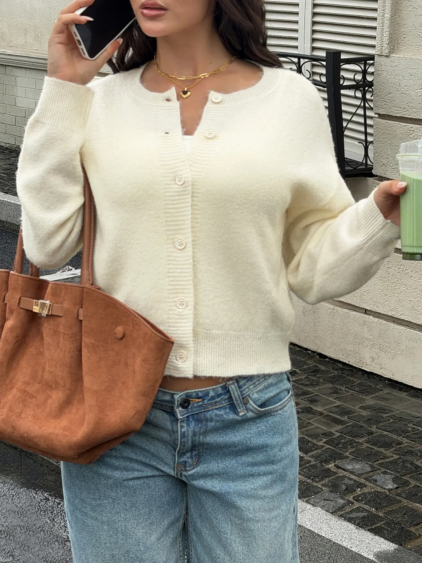 Button-Down Dropped Shoulder Cardigan