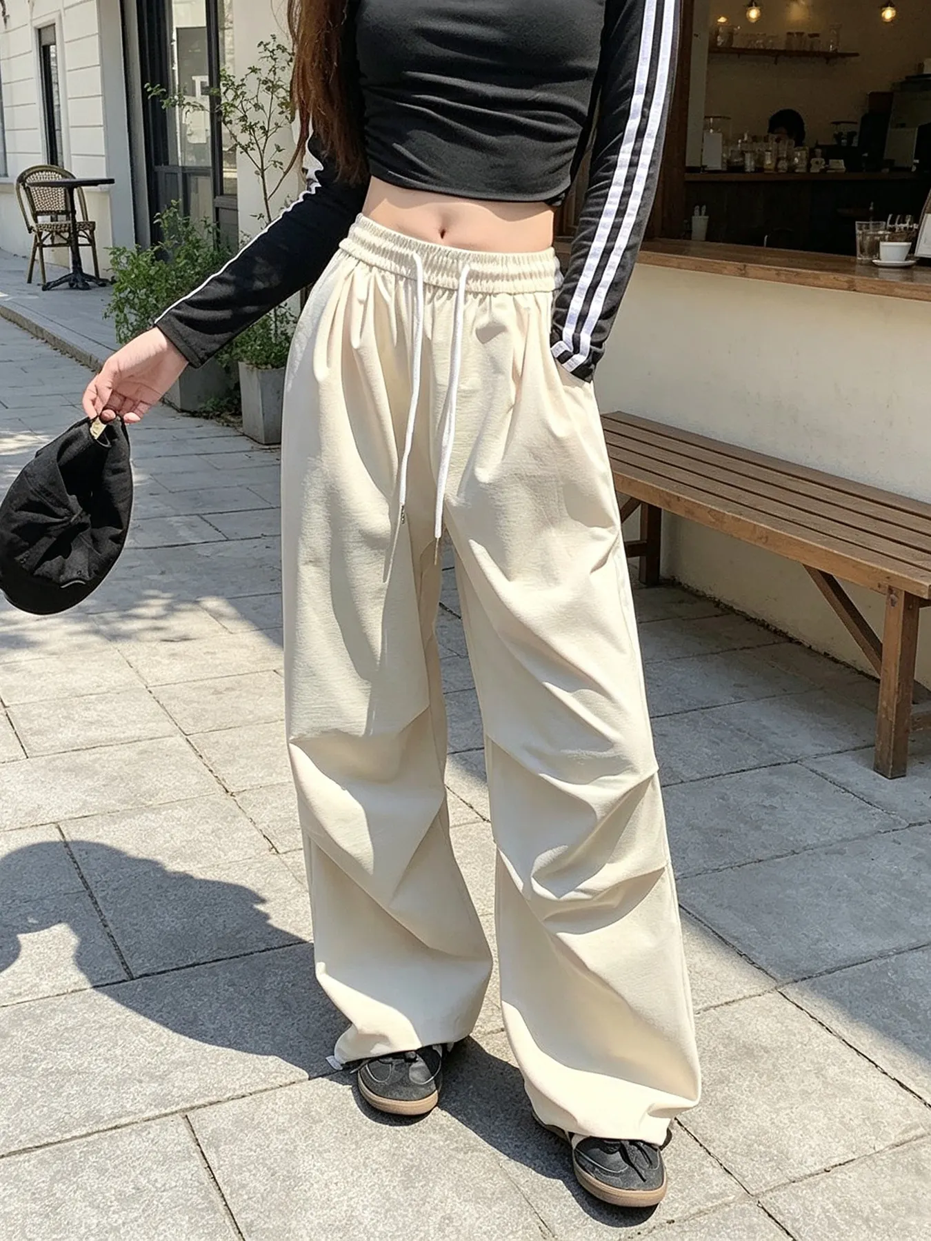 Wide-Leg Casual Pants with Drawstring