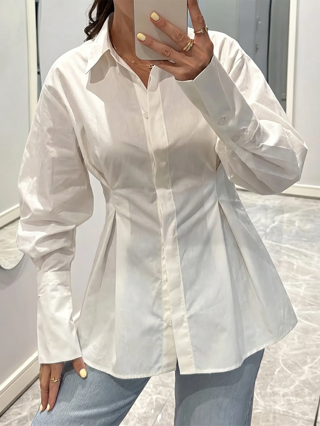 Button-Down Lantern Sleeve Shirt