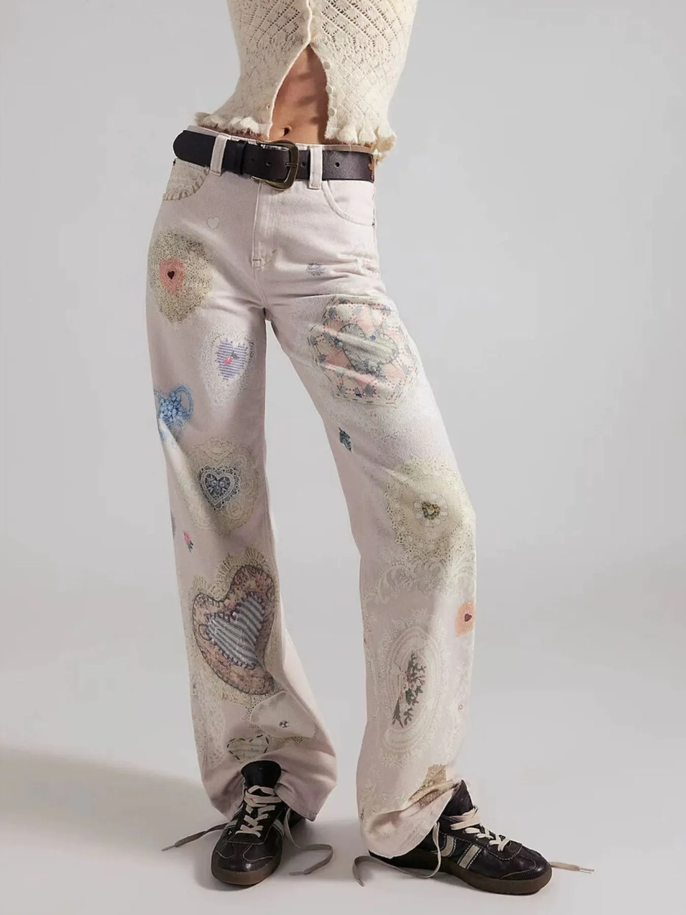 Printed Wide Leg Jeans