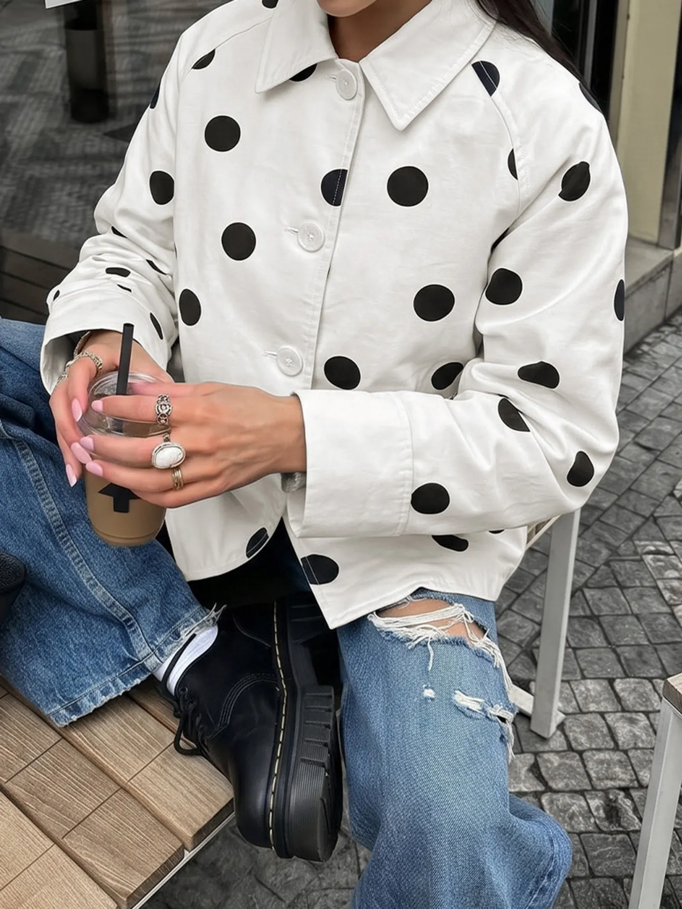 Polka Dot Button-Down Jacket