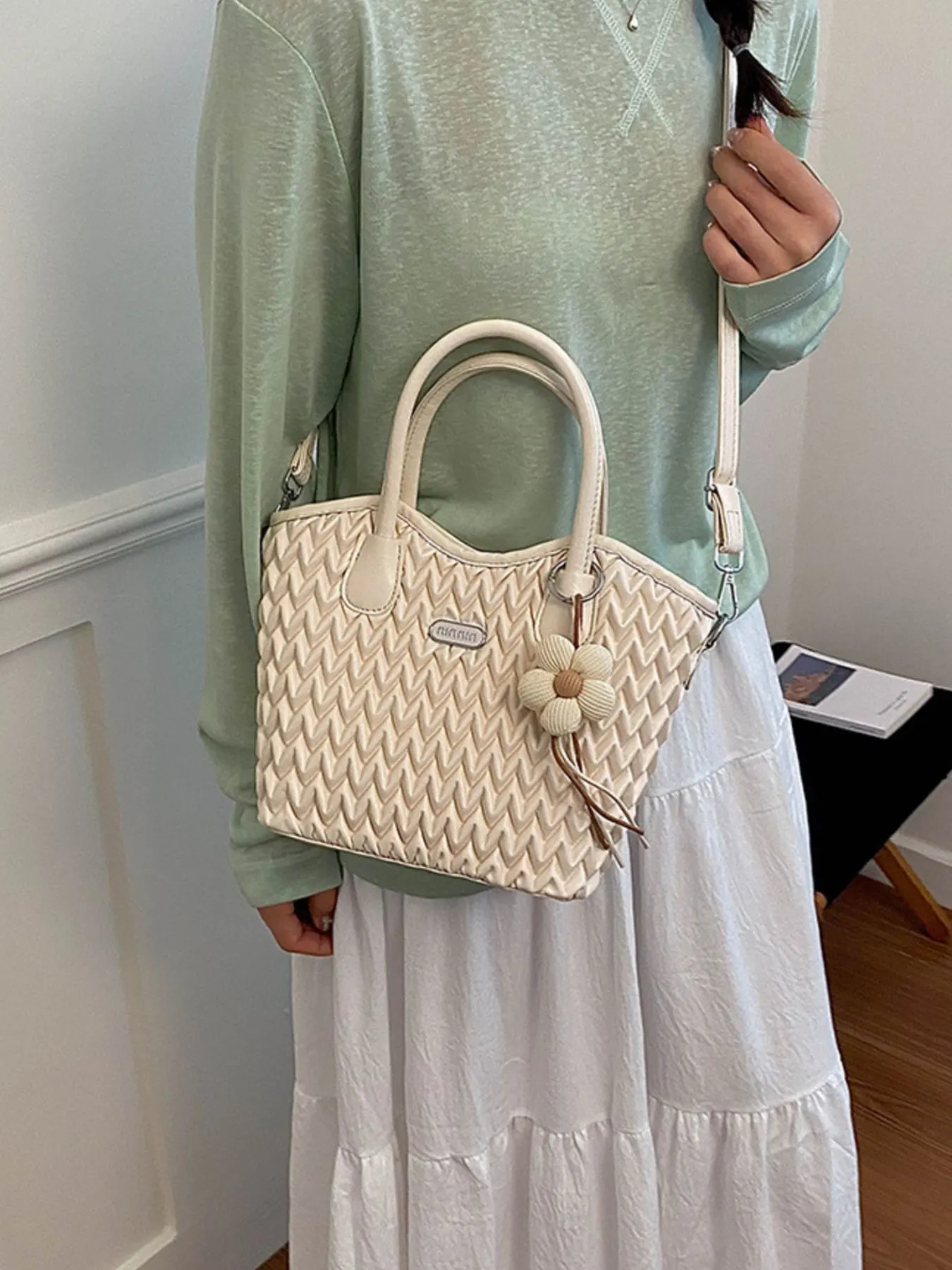 Top Handle Texture Crossbody Bag