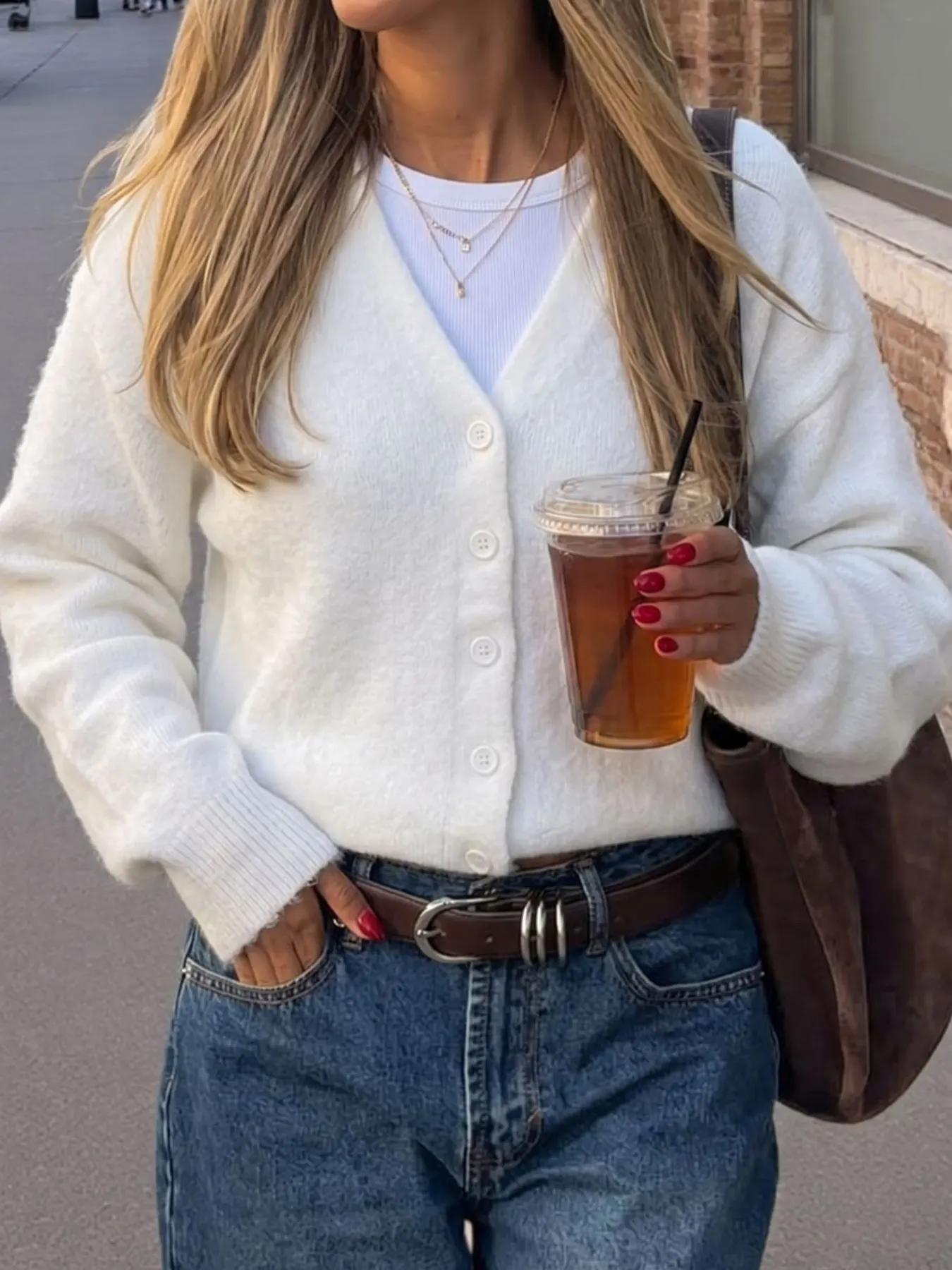 V-Neck Button-Down Knit Cardigan