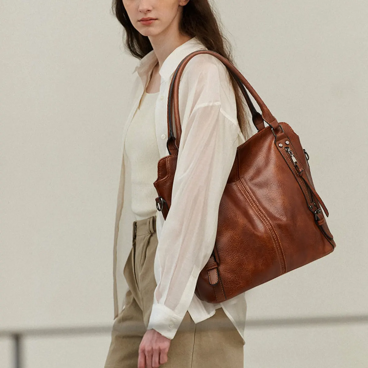 PU Leather Shoulder Bag and Pouch Set