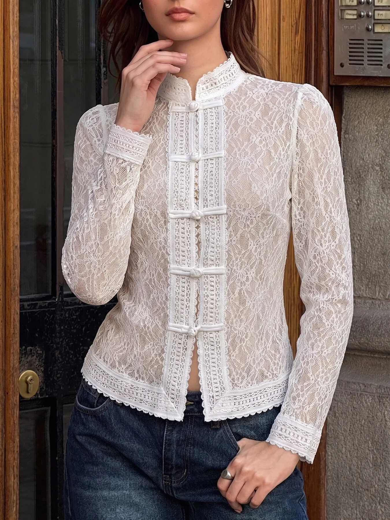 Lace Chinese Style Button Shirt