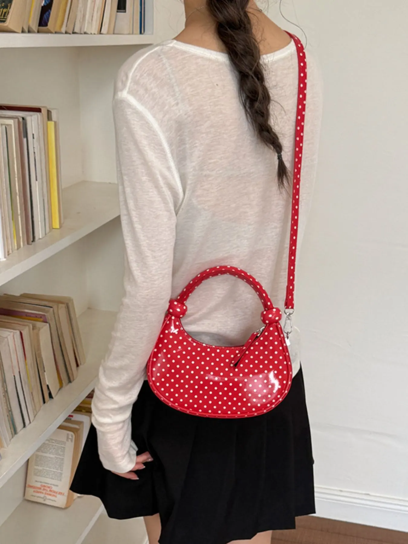 Polka Dot Crescent Crossbody Bag